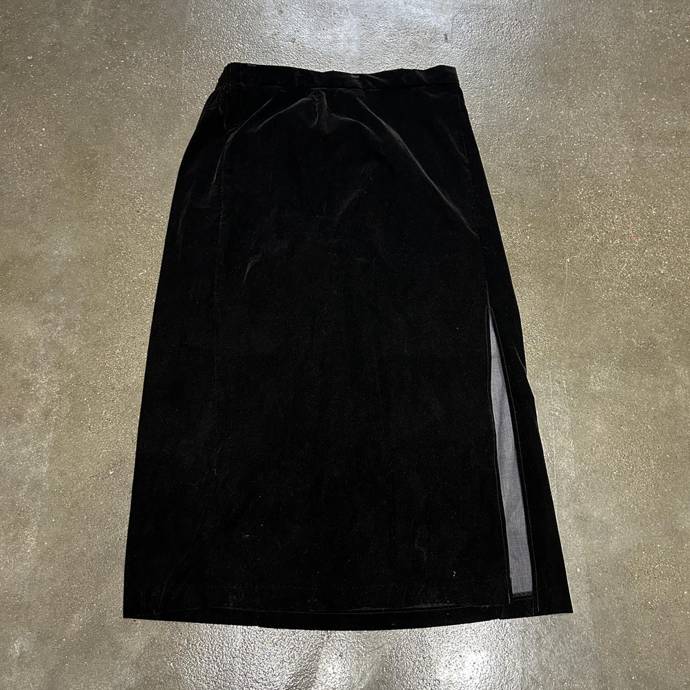 Joanna Skirt Womens Medium Black Velvet Long Side Slit Made In USA Midi